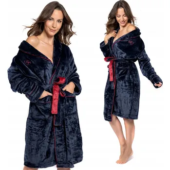 Podprsenka Tutumi dámský župan ke kolenům bez kapuce tmavě modrý velikost M