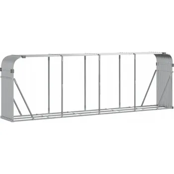 Stojan na palivové dřevo s háčky, ocel, 300x45x100 cm, stříbrný