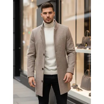 Pánský zimní kabát Pánský jednořadý kabát CX0428 Barva: Světle Hnědá, Velikost: S