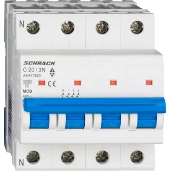 Jistič INSTALAČNÍ JISTIČ SCHRACK AMPARO MCB 6kA, C 20A, 3+N, BALENÍ 3 KUSY