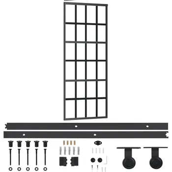 Interiérové dveře Posuvné skleněné dveře ESG, hliníkový rám, 76 x 205 cm, Průhledný/černá barva