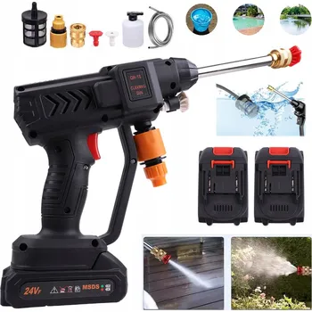 Vysokotlaký čistič AKUMULÁTOROVÁ VYSOKOTLAKÁ MYČKA 24V 300W VÝKONNÁ + 2 AKU 1500mAh