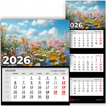 Kalendář Nástěnný Kalendář Trojdílný na Rok 2026 Kancelářský Závěsný Rostliny Mix Vzorů