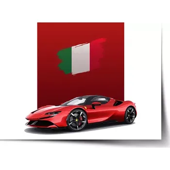 Plakát Sablio Plakát Ferrari Italská vlajka na červeném bloku - 60x40 cm