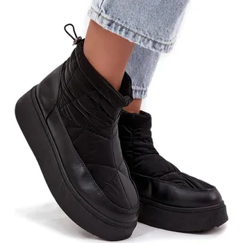 Dámská zimní obuv DÁMSKÉ SNĚHULE ZATEPLENÉ KOŽÍŠKEM NA PLATFORMĚ ČERNÉ NA ZIP VEL. 39