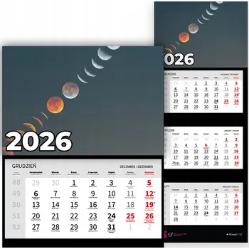 Kalendář Trojdílný kalendář 2026 Nástěnný Kancelářský Příroda Měsíc Vzory
