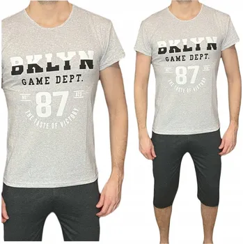 Pánské pyžamo Pánské pyžamo šedý melír 3/4 kalhoty krátký rukáv BKLYN L