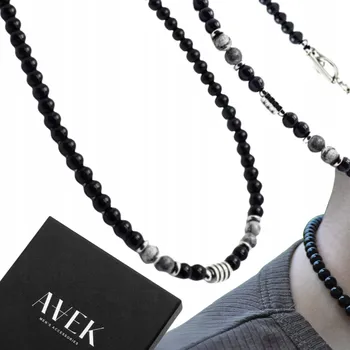 Náhrdelník PÁNSKÝ NÁHRDELNÍK Z KORÁLKŮ A ONYXU ŘETÍZEK JAKO DÁREK 56 CM