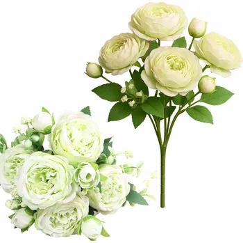 umělá květina KYTICE PIVOŇKY MÁTOVĚ BÍLÝCH UMĚLÉ KVĚTY KYTICE STŘEDNÍ DEKORACE VÁZA 35CM