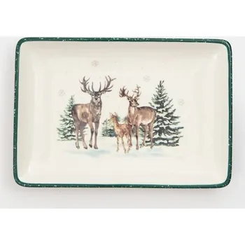 Talíř Sinsay - Vánoční keramický talíř s motivem sobů - zelená - 800GQ-70X - 800GQ-70X-ONE