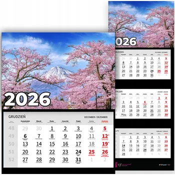 Obraz Nástěnný Trojdílný Kalendář na Rok 2026 Kancelářský Závěsný Japonsko Mix Vzorů