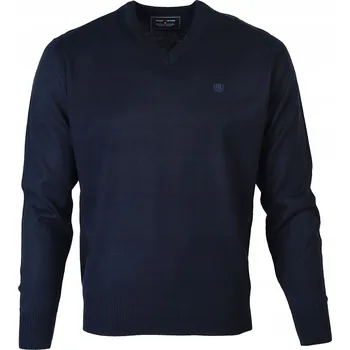 Pánský svetr Pánský svetr s výstřihem do V elegantní hladký TMAVĚ MODRÝ M Pako Jeans