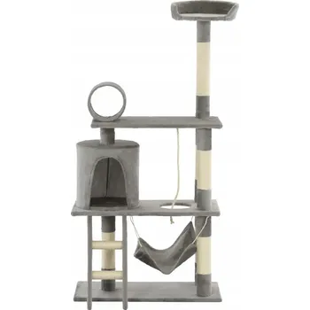 Škrabadlo pro kočky s domečkem a houpací sítí, šedé, 140 cm, 70x35 cm