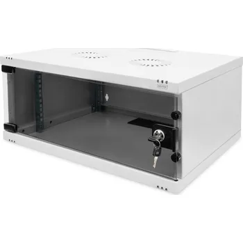 Rozvaděč DIGITUS DN-38010 Nástěnná skříň 4U, SOHO, nemontovaná 241x540x400 mm, celoskleněné přední dveře, šedá (RAL 7035)