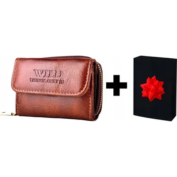 Peněženka Hnědá MALÁ Peněženka na ZIP na Drobné Mince Kožená Mini Peněženka PIEKIEŁKO