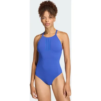 Dámské plavky ADIDAS PLAVKY 3-STRIPES HIGH NECK 2-WAY STRAPS PEACHSOFT 40 MODRÁ