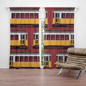 Závěs Sablio Závěs Lisabonské historické tramvaje Červený Pattern: 2ks 140x250cm