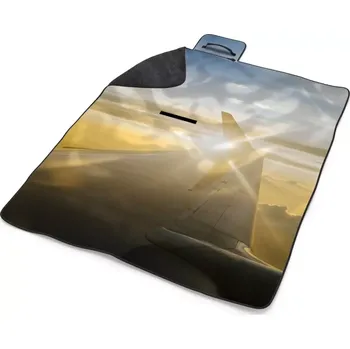 deka Sablio Plážová deka Křídlo letadla nad mraky: 200x140 cm