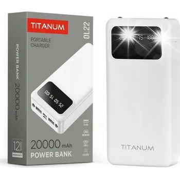 Powerbanka Powerbank pro telefon s velkou kapacitou Titanum 20000mAh bílý USB USB-C 2.1A 5V