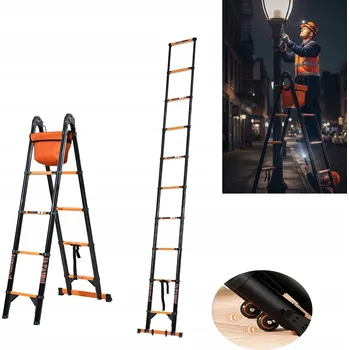 Žebřík TELESKOPICKÝ KLOUBOVÝ ŽEBŘÍK Rino 3,8 m 150 kg Uhlíková ocel LEHKÝ