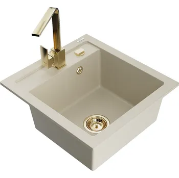 Kuchyňský dřez MEXEN/S - Vito granitový dřez 1-miska včetně baterie Rita, béžová 6503-69-670300-50
