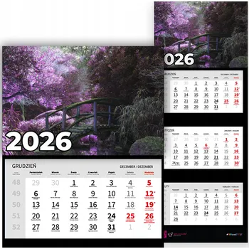 Kalendář Trojdílný kalendář na rok 2026, nástěnný, kancelářský - Příroda, růžový les, různé vzory