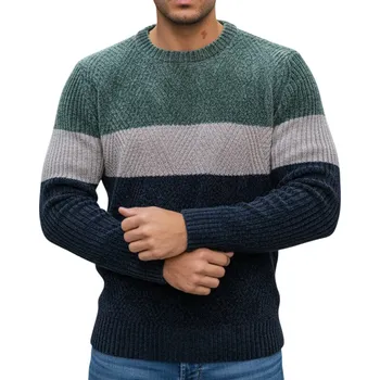 Pánský svetr Pánský svetr s kulatým výstřihem zeleno-modrý WX2319 - M