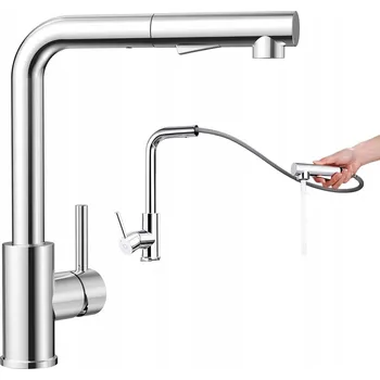 Vodovodní baterie Kuchyňská baterie Bedee s výsuvnou sprchou, stříbrná, páková, stojánková