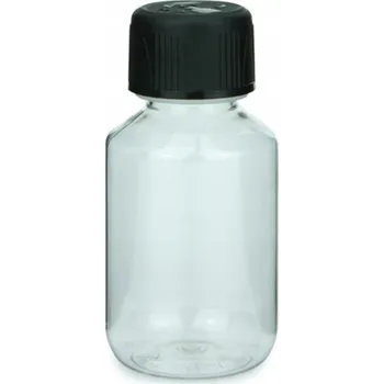 Láhev PET Lahvička na Tekutiny Transparentní 100ml + Černý Uzávěr 28mm