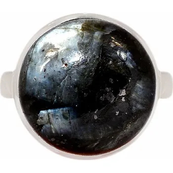 Prsten Larvikit černý měsíční kámen prsten stříbro Ag 925 R890 55 mm (US 7,5), 6,4 g