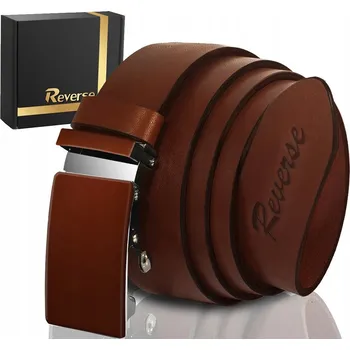 Opasek REVERSE KOŽENÝ OPASEK KE KALHOTÁM REVERSE AUTOMATICKÝ HNĚDÝ PRAVÁ KŮŽE 110