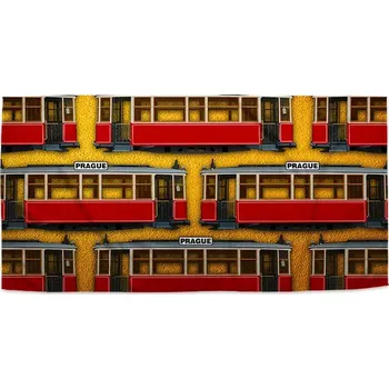 Osuška Sablio Ručník Pražské historické tramvaje Žlutý Pattern - 50x100 cm
