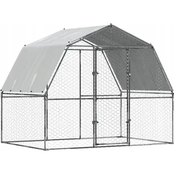 Zahradní klec pro kuřata s voděodolnou střechou 285x195x230 cm, stříbrná