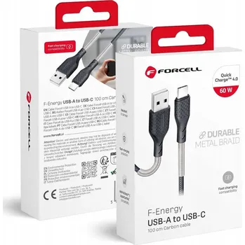 Datový kabel Kabel Forcell USB - USB typ C 1 m černý
