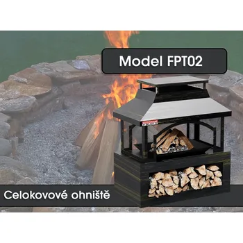 Celokovové ohniště FPT02, 94 x 82 x 45 cm, s ochranou proti dešti