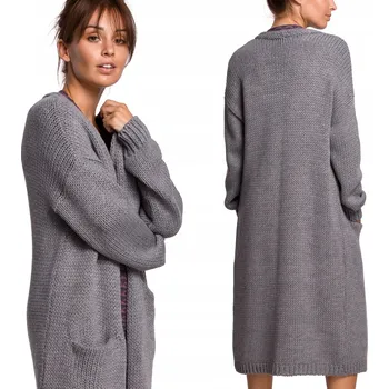 Dámský svetr BeWear dámský svetr šedý klasický do půlky lýtek univerzální velikost