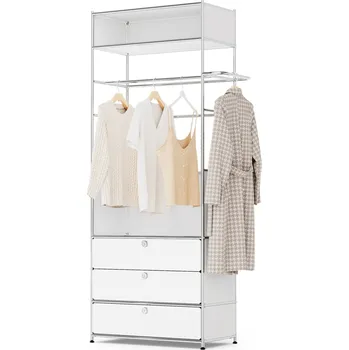 Šatní skříň 728316 - Tchibo - Kovová šatní skříň »Cn3« s šatní tyčí a 3 zásuvkami - barva: bílá