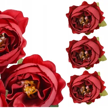 umělá květina HLAVIČKA RŮŽE ČERVENÁ PIVOŇKA , VYROBENÉ UMĚLÉ KVĚTY , DEKORACE ø6cm 3 ks