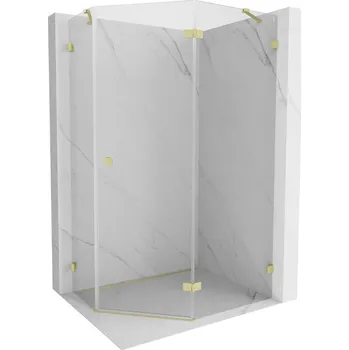 Mexen Lunar, pětiúhelníkový sprchový kout s pravým sklonem 90 x 80 cm, 8mm čiré sklo, zlatý matný profil, 831-090P-080L-55-00-P