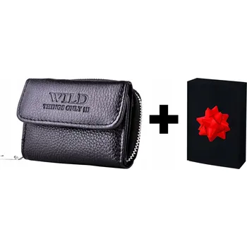 Peněženka Černá MALÁ Peněženka na ZIP Mince Drobné Malá Kapsička Kožená PEKELNÁ