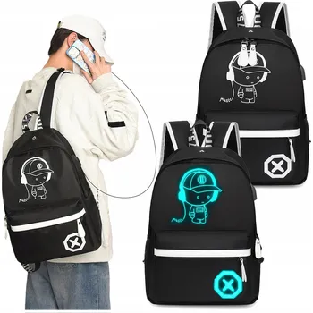 Školní batoh VELKÝ ŠKOLNÍ BATOH PRO MLÁDEŽ SVÍTÍCÍ REFLEXNÍ USB ČERNÝ