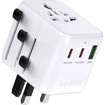 Univerzální cestovní adaptér SBS 2x USB-C 1x USB-A - bílý