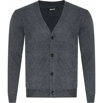 Pánský svetr PÁNSKÝ PROPÍNACÍ KARDIGAN NA KNOFLÍKY S8161 ŠEDÝ bavlněný svetr klasického střihu