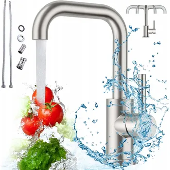 Vodovodní baterie KUCHYŇSKÁ BATERIE NEREZOVÁ OCEL 360° OTOČNÁ STŘÍBRNÁ Z NEREZOVÉ OCELI