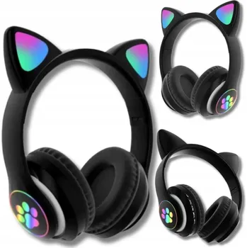 Sluchátka BEZDRÁTOVÁ SLUCHÁTKA PRO DĚTI BLUETOOTH MIKROFON KOČIČÍ UŠI LED RGB