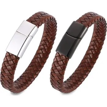 Šperk Pánský kožený proplétaný náramek Hyginus Hnědý, Délka 20 cm, Barva zapínaní Stříbrná Impress Jewelry 210804190714s2