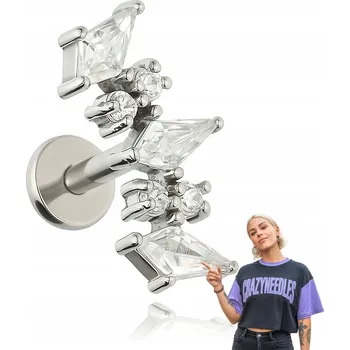 Náušnice Labret s klastrem bílých zirkonů - stříbrný 1,2/6