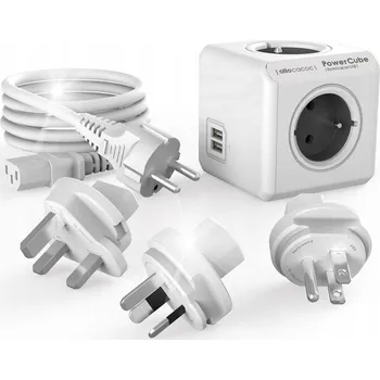 Napájecí kabel Cestovní prodlužovací kabel Allocacoc Cube 2xUSB + UK/USA/Svět zásuvky + kabel