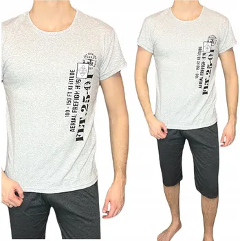 Pánské pyžamo Pánské pyžamo světle šedý melír s krátkým rukávem a 3/4 kalhotami bavlna L