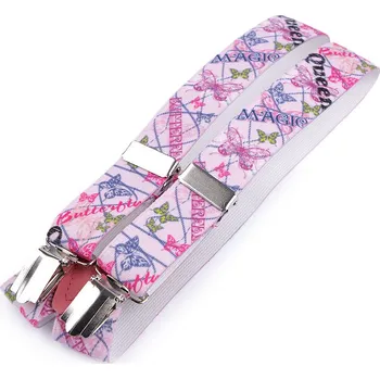 Kšandy Dětské šle srdce, fotbal, auto, hvězda, formule, smajlík, motýl, velké, 32 růžová sv. motýl